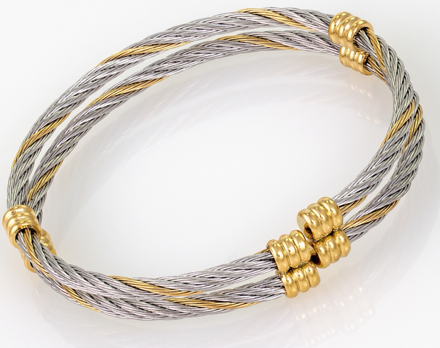 YourGroundedJWP – Stainless 2 Wire Cable Bangle w/Gold Accents